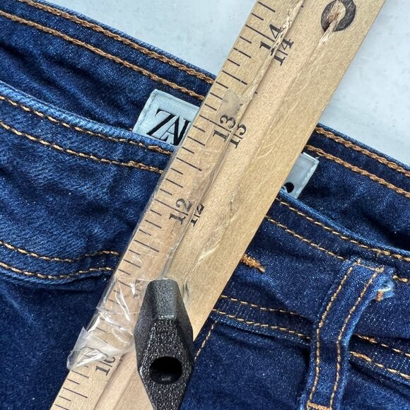 Zara Jean Women 31x27* Marine Straight High Rise Wide Leg Dark Blue Denim Tag 10 - Picture 15 of 16